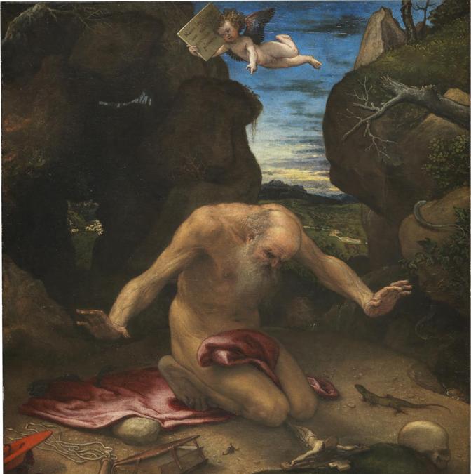 Lorenzo Lotto. San Girolamo penitento 1541546. Olio su tela, 99 x 90 cm. Madrid, Museo Nacional del Prado