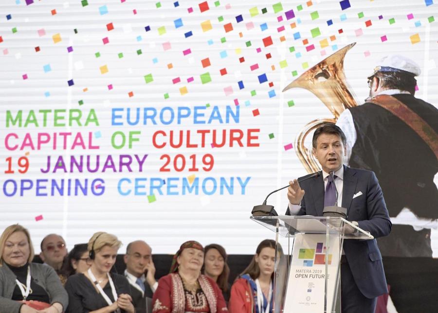 Il Premier Giuseppe Conteall’apertura di Matera 2019, capitale europea della Cultura. (ANSA/ CHIGI PALACE PRESS OFFICE/ FILIPPO ATTILI)