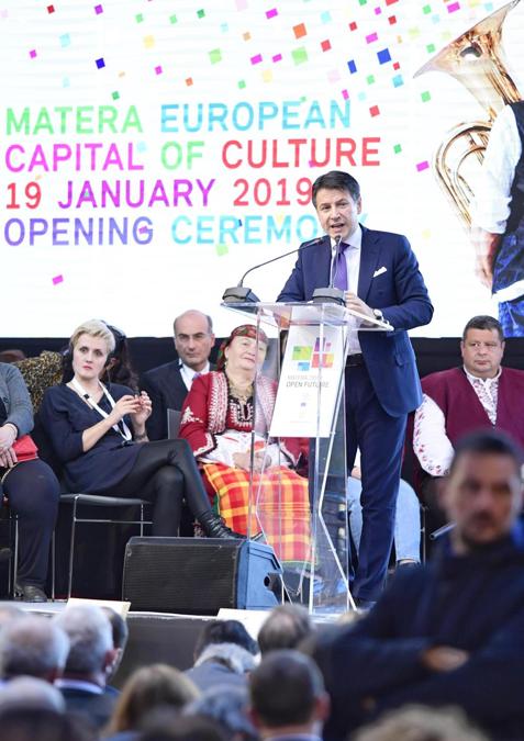 Il Premier Giuseppe Conteall’apertura di Matera 2019, capitale europea della Cultura. (ANSA/ CHIGI PALACE PRESS OFFICE/ FILIPPO ATTILI)