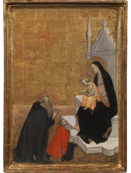Ventura di Moro, Madonna col Bambino in trono con sant'Antonio Abate e due donatori In preghiera (circa 1420), Courtesy Salamon Old Masters