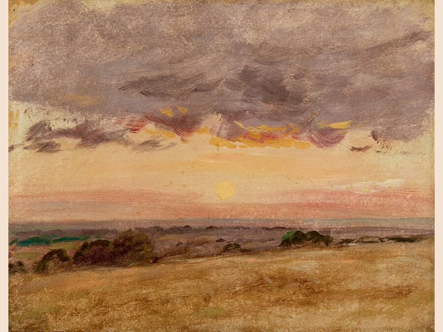 Human Reflections: Property from a Distinguished Private Collection. John Constable, R.A. Summer Evening with Storm Clouds. Oil on paper, laid on panel. 240 by 300 mm; 9 1/2 by 11 7/8 in. Estimate $150/200,000. Sold for $375,000