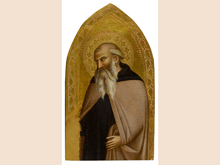 Taddeo Gaddi. Saint Anthony Abbot, tempera on panel, gold ground. 24½ by 13½ in.; 62.2 by 34.3 cm. Estimate $800,000/1.2 million. Sold for $2,055,000
