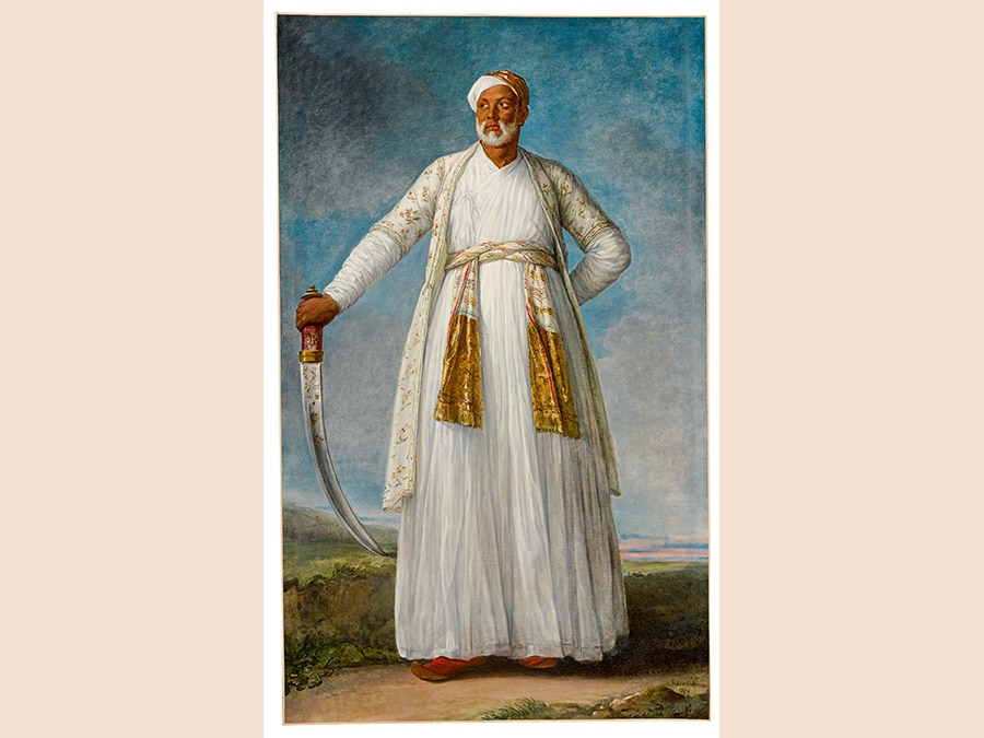 Elisabeth-Louise Vigée Le Brun. Portrait of Muhammad Dervish Khan, Full-Length, Holding His Sword in a Landscape. Signed and dated lower right: L. Vigée Le Brun / 1788. Oil on canvas. 88 3/4 by 55 1/2 in.; 225.5 by 136 cm.Estimate $4/6 million. Sold for $7,185,900. RECORD FOR THE ARTIST AT AUCTION. RECORD FOR A FEMALE ARTIST OF THE PRE-MODERN ERA