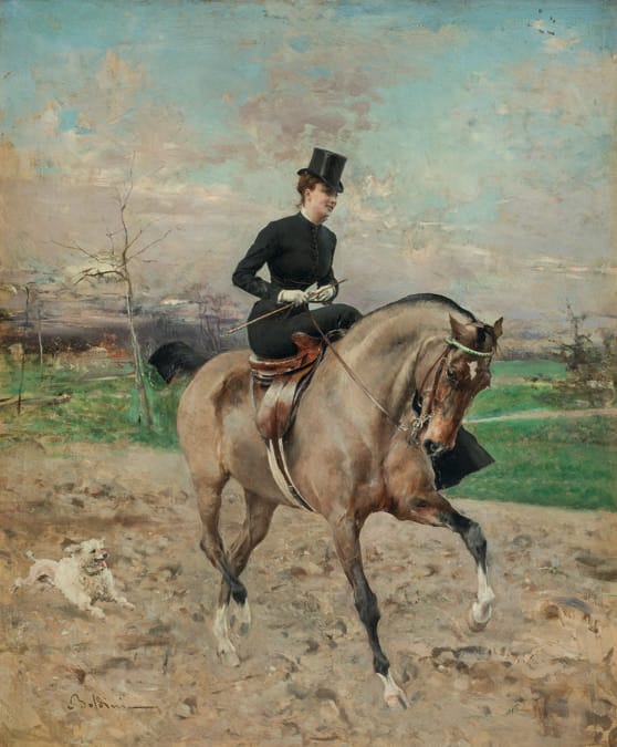 Giovanni Boldini - L'amazzone - (Alice Régnault a cavallo), 1878 - Olio su tavola, cm 69 x 59 - Milano, Galleria d'Arte Moderna 