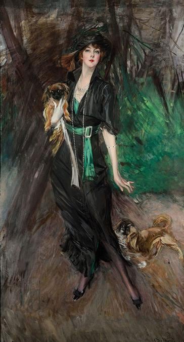 Giovanni Boldini - Lina Bilitis con due pechinesi, 1913 - Olio su tela, cm 220 x 116 - Collezione privata
