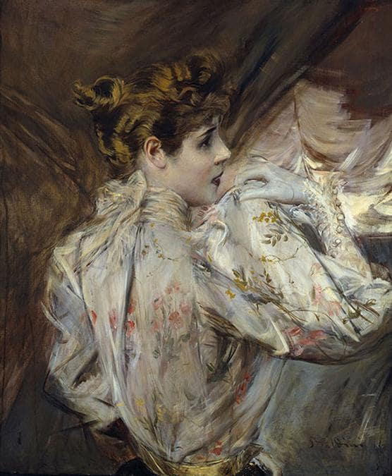 Giovanni Boldini - Giovane donna di profilo - (Eleonora Duse), c. 1895 - Olio su tela, cm 73 x 59 - Collezione privata 