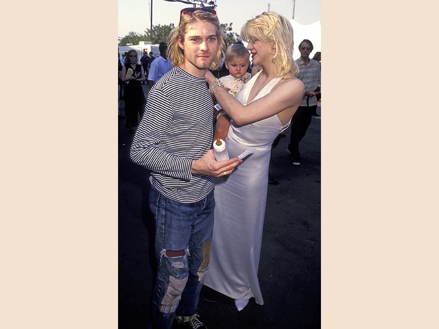 Kurt Cobain con la moglie Courtney Love e la figlia Frances Bean