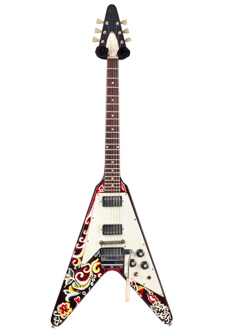 “Love Drops”, la Gibson Flying V di Jimi Hendrix utilizzata dal chitarrista tra il 1967 e il 1969 e dipinta dallo stesso Hendrix utilizzando smalti per unghie