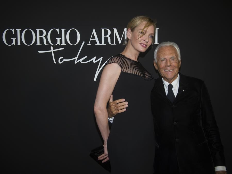 Uma Thurman con Giorgio Armani (credit SGP)