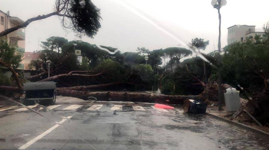 Un'immagine, tratta dal profilo Facebook del Comune di Cervia, che mostra i danni causati dalla tempesta abbattutasi su Milano Marittima. (PROFILO FACEBOOK DEL COMUNE DI CERVIA)