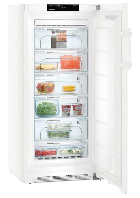 Liebherr, GN4115, A+++, congelatore vertiicale di prestazioni, qualità e tecnologia particolarmente elevate, per conservare con eccellenti risultati qualsiasi tipo di cibo congelato e surgelato; No Frost, ha una cpaacità di 263 litri, congela ogni 24 ore 22 kg e un'autonomia di 20 ore senza elettricità; in classe climatica T, è inseribile in un network di controlli smart, per gestioni in remoto allo scopo di una costante verifca.