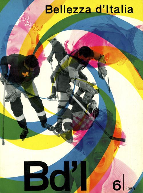 Franco Grignani, Copertina della rivista «Bellezza d'Italia», house organ Dompé farmaceutici, 1953, stampa offset, 32,4x22,4 cm (Franco Grignani, Pubblicità Cardioritmon, Dompé Farmaceutici, 1956, stampa)