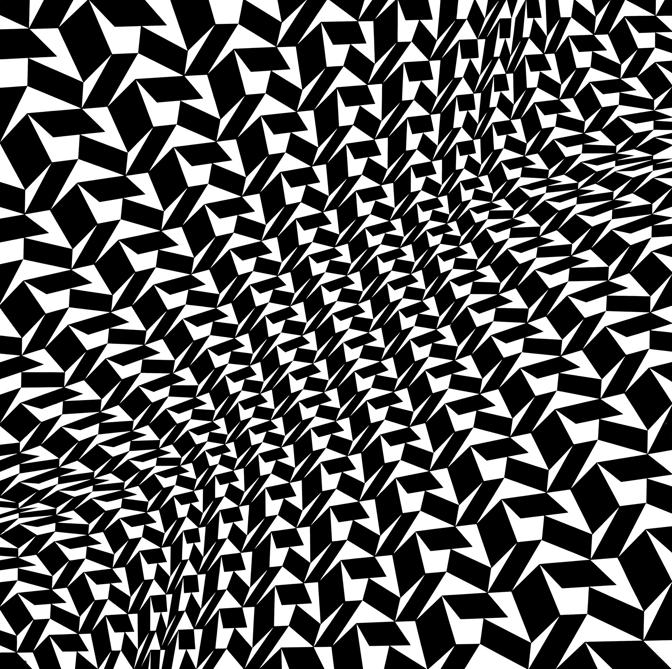 Franco Grignani, Mobilità plastica molecolare nel ripetersi di quattro segni, 1984, tecnica mista, 73x73 cm (Archivio privato, © Matteo Zarbo)