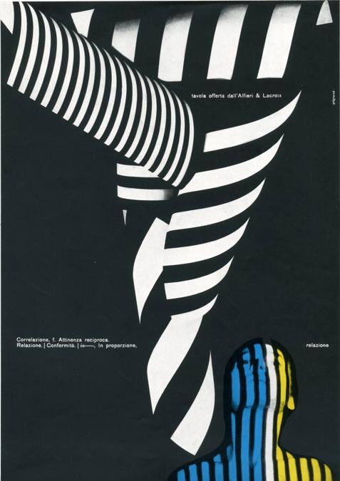 Franco Grignani, Pagina pubblicitaria Alfieri & Lacroix, 1959, stampa offset, 27,5x21 cm (Archivio Aiap)