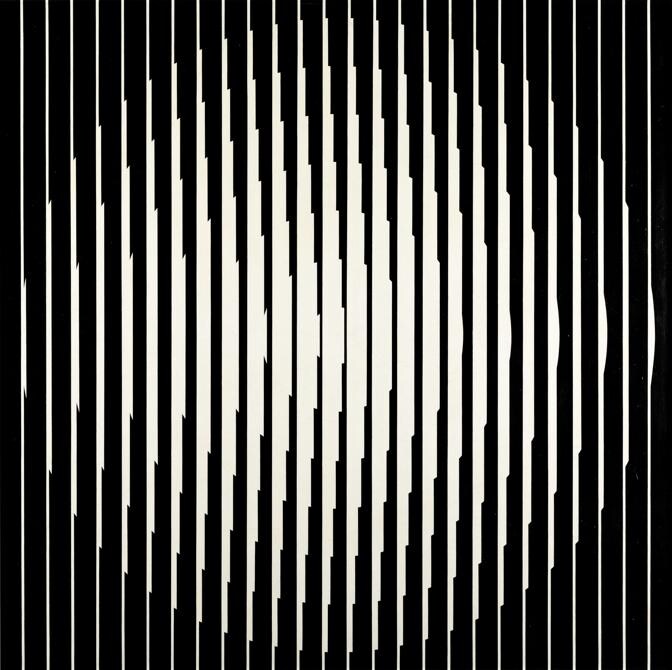 Franco Grignani, Vibrazione induttiva, 1965, olio su tela, 96x96 cm (Collezione privata, © Matteo Zarbo)