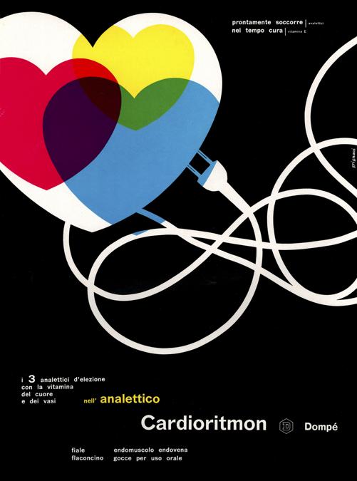 Franco Grignani, Pubblicità Cardioritmon, Dompé Farmaceutici, 1956, stampa offset, 32,5x23,7 cm (Archivio Manuela Grignani Sirtoli, © Matteo Zarbo)