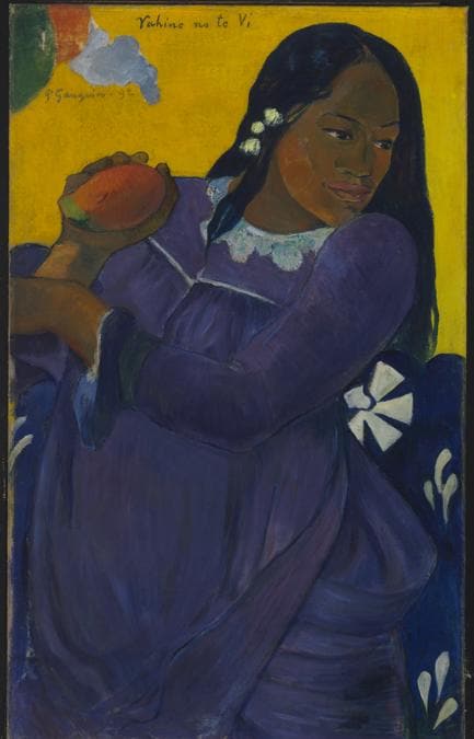 Paul Gauguin, Vahine no te vi (Woman with a Mango), 1892. Oil on canvas, 72.7 × 44.5 cm. The Baltimore Museum of Art. The Cone Collection, formed by Dr. Claribel Cone and Miss Etta Cone of Baltimore, Maryland; BMA 1950.213. The Baltimore Museum of Art / Photo: Mitro Hood.