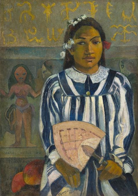 Paul Gauguin, The Ancestors of Tehamana or Tehamana Has Many Parents (Merahi metua no Tehamana), 1893. Oil on canvas, 76.3 × 54.3 cm. The Art Institute of Chicago. Gift of Mr. and Mrs. Charles Deering McCormick 1980.613. The Art Institute of Chicago