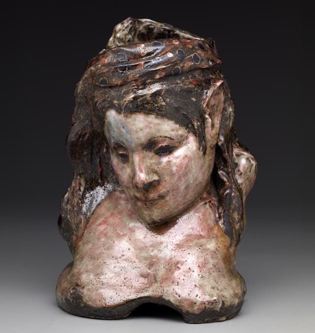 Paul Gauguin, Portrait Vase, Madame Schuffenecker, 1889. Glazed stoneware with gold highlights, 23.6 × 17.1 x 17.8 cm. Dallas Museum of Art, Texas. The Wendy and Emery Reves Collection, 1985.R.28. Dallas Museum of Art, Texas (1985.R.28)
