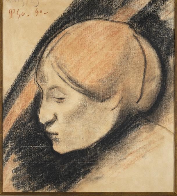 Paul Gauguin, Portrait of Annette Belfils, 1890. Conté crayon and red chalk. Frame: 59 × 56. Private collection (94/04). Photo courtesy of the owner