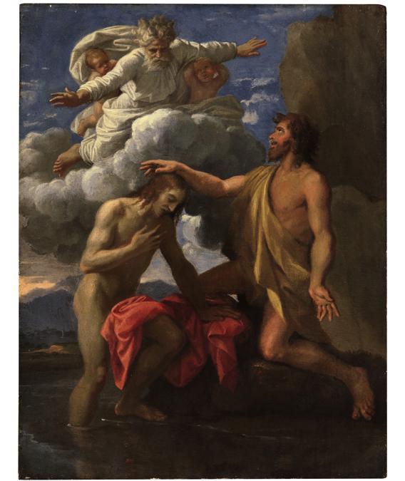 Lotto 16 - Nicolas Poussin, The Baptism of Christ, oil on cypress panel -   £1,815,000 ($2,366,578) (€2,145,156) - £1,500,000 - 2,000,000