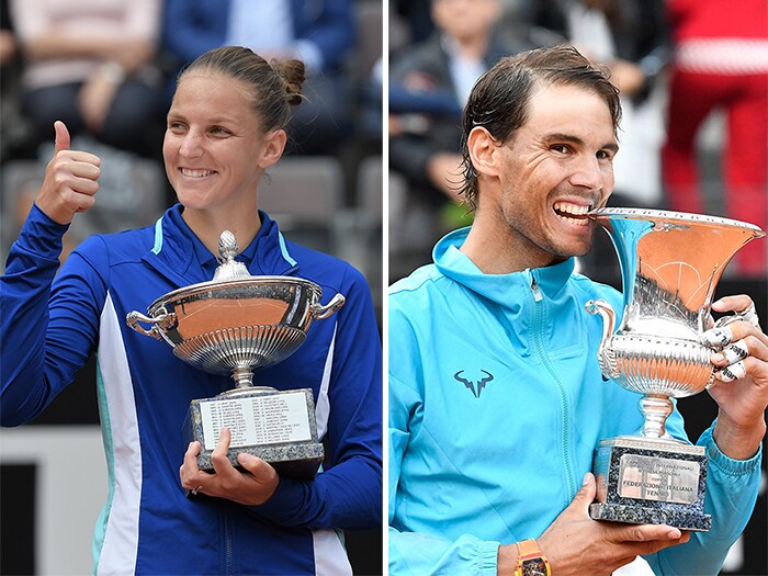 MAGGIO. TENNIS. Agli Internazionali di Roma, Karolina Pliskova (sinistra) vince il torneo femminile battendo in finale la britannica Johanna Konta, con il punteggio di 6-3 6-4. Vincendo la finale contro Novak Djokovic, con il punteggio di 6-0, 4-6, 6-1, Rafa Nadal (destra) vince per l’ottava volta in carriera il torneo maschile.