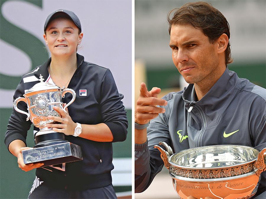 GIUGNO. TENNIS. L'australiana Ashleigh Barty (sinistra), trionfa per la prima volta a Parigi. Sconfitta nella finale femminile Marketa Vondrousova, con il punteggio di 6-1, 6-3. Rafael Nadal (destra) trionfa al Roland Garros per la dodicesima volta in carriera. Sconfitto, nella finale maschile, l'austriaco Dominic Thiem con il punteggio di 6-3, 5-7, 6-1, 6-1.