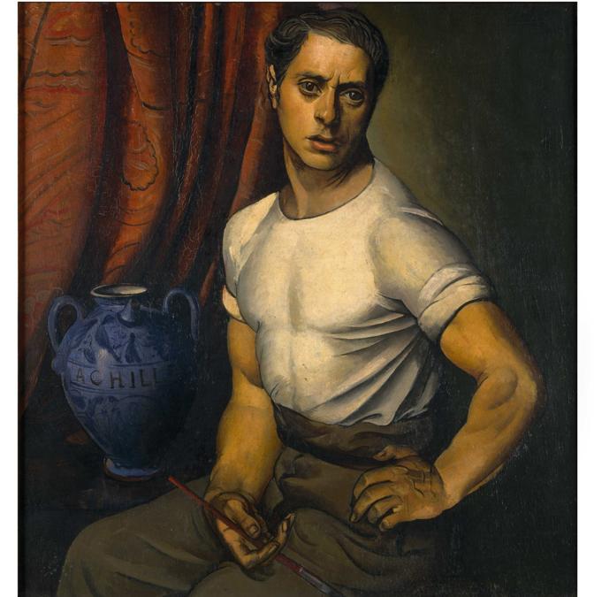 ACHILLE FUNI - Autoritratto con brocca blu, 1920 - Olio su tela, Studio d'Arte Nicoletta Colombo, Milano