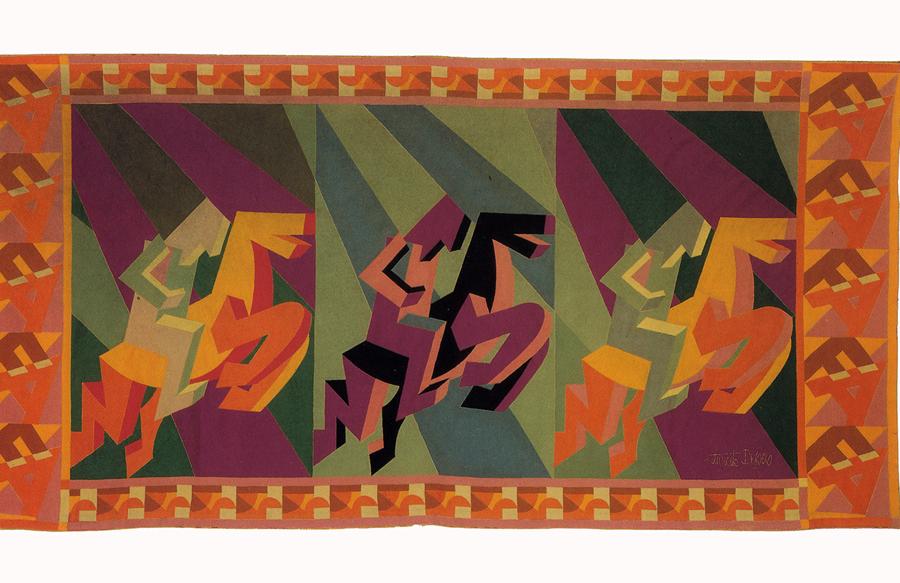 Fortunato Depero - Arazzo Cavalieri 1927 - tarsie di panni colorati, Maria Paola Maino, Roma