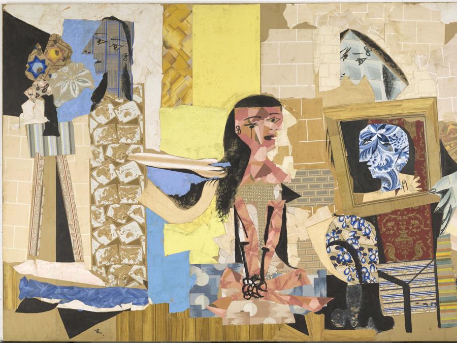 Pablo Picasso, Women at Their Toilette, Paris, winter 1937-38, collage of cut-out wallpapers with gouache on paper pasted on canvas, 299x448 cm, Musée national Picasso-Paris. Pablo Picasso gift in lieu, 1979. MP176 (photo © RMN-Grand Palais -Musée national Picasso-Paris - / Adrien Didierjean  © Succession Picasso/DACS 2019)