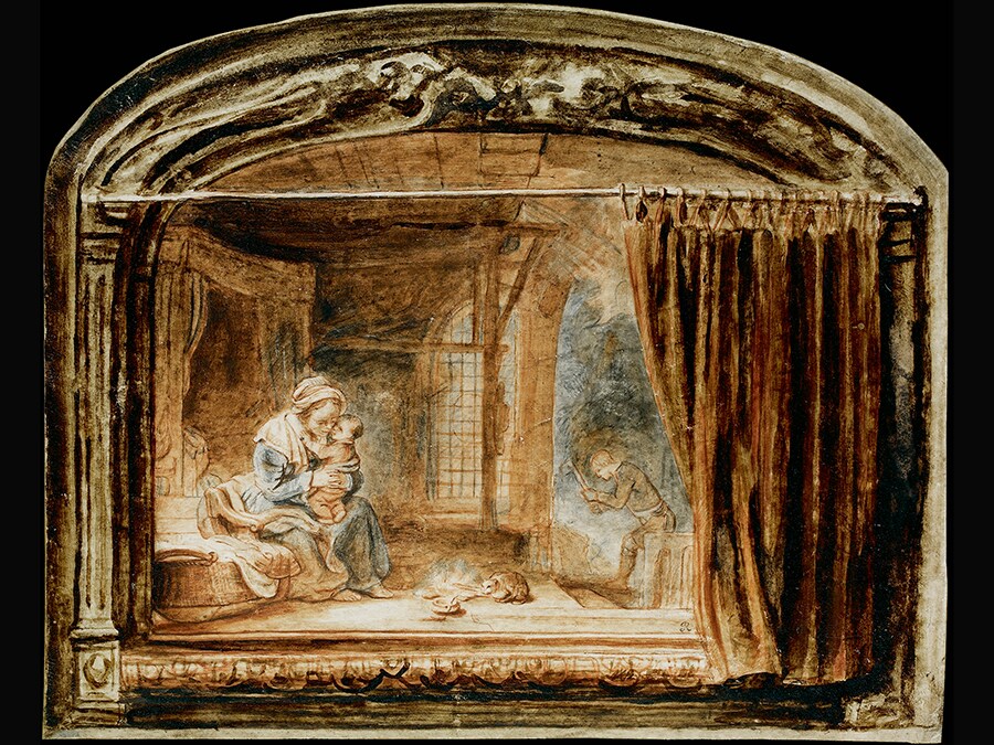 The Holy Family with a Curtain. Nicolaes Maes, late 1640s. © The Ashmolean Museum of Art, University of Oxford