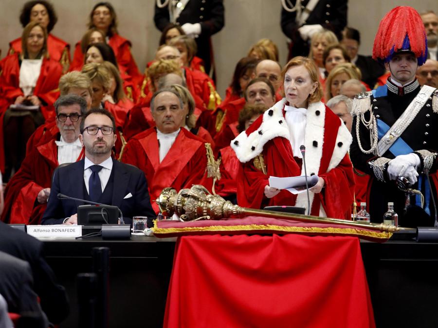 Alfonso Bonafede, Marina Tavassi alla cerimonia di inaugurazione dell'Anno Giudiziario a Palazzo di Giustizia a Milano. (ANSA/Mourad Balti Touati)