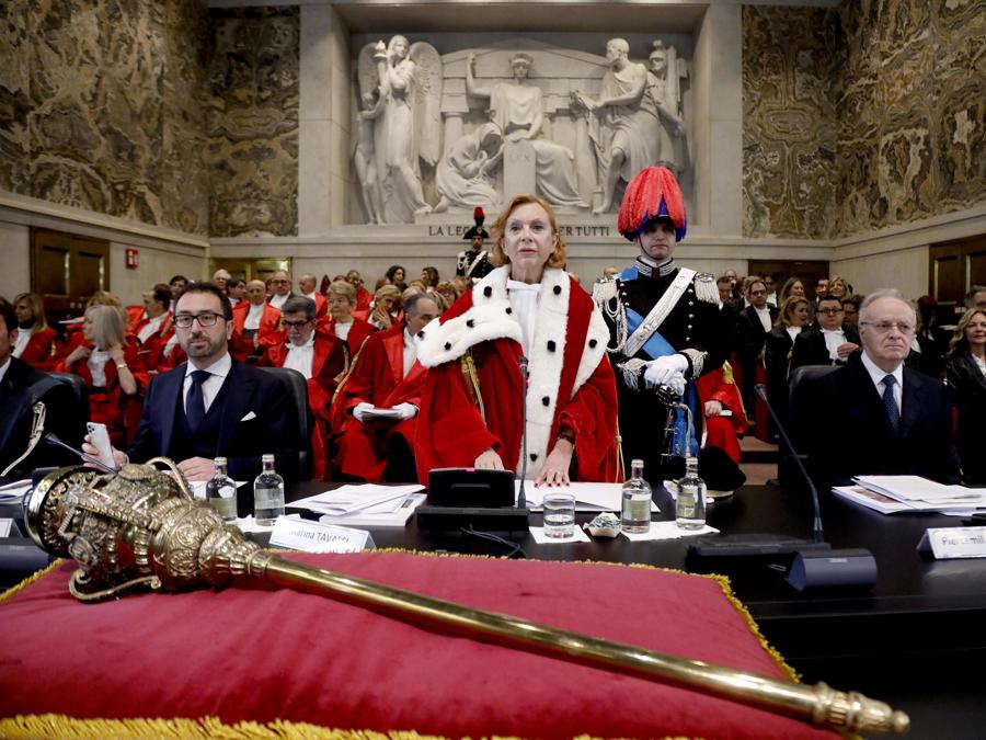 Alfonso Bonafede, Marina Tavassi, Piercamillo Davigo alla cerimonia di inaugurazione dell'Anno Giudiziario a Palazzo di Giustizia a Milano. (ANSA/Mourad Balti Touati)