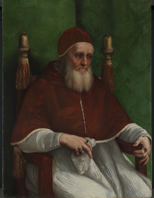 Raffaello, Ritratto di Giulio II, Portrait of Giulio II, ante marzo 1512, olio su tavola / oil on panel, Londra, The National Gallery, © The National Gallery, London