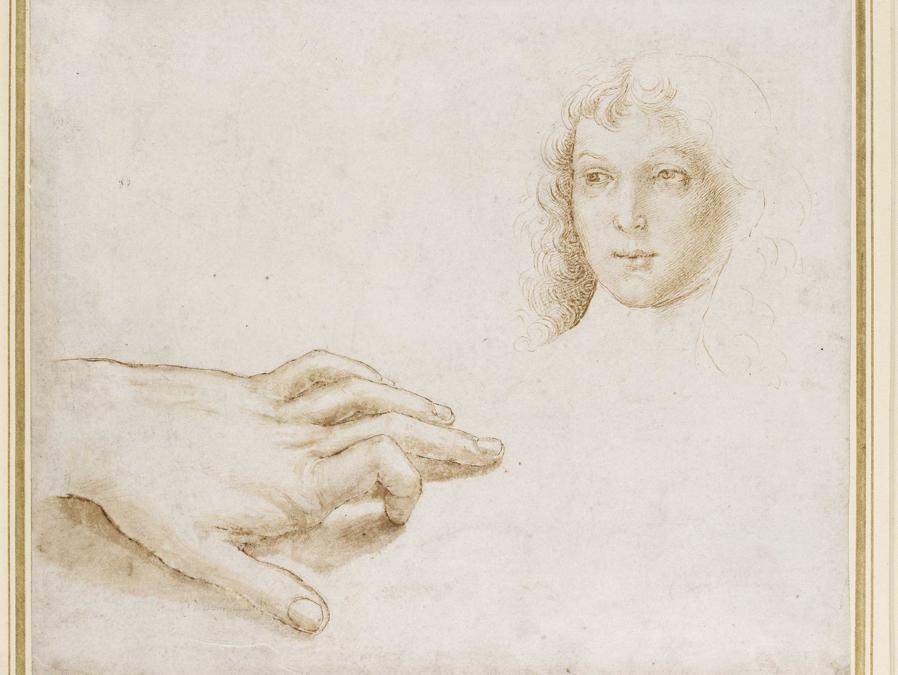 Raffaello, Studio di una mano e di un volto, Study of hand and face, 1497-1499, pietra nera / black chalck, Oxford, Ashmolean Museum, © Ashmolean Museum, University of Oxford