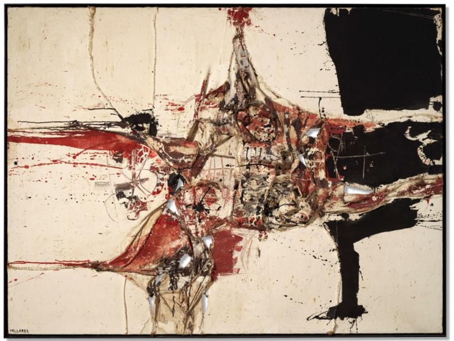 Manolo Millares (1926-1972), Cuadro 54, 1959. Oil and string on burlap. 59 x 78¾ in (150 x 200 cm). Sold for £1,091,250 on 10 July 2020 at Christie's in London. © 2020 Artists Rights Society (ARS), New York.