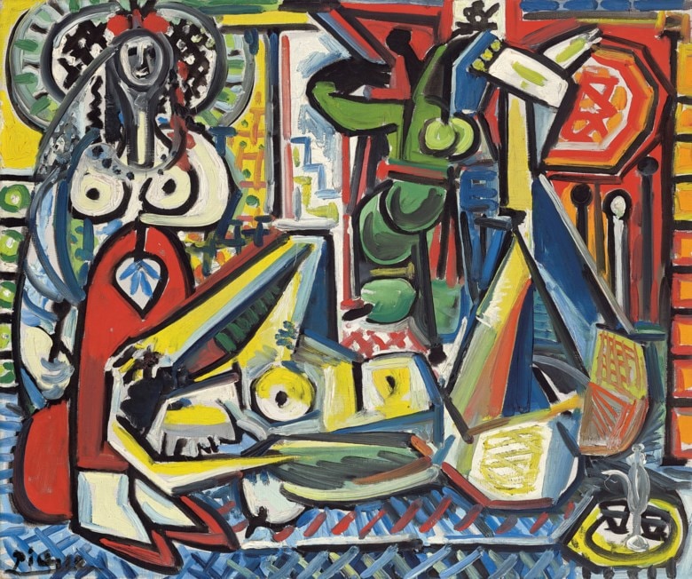 Pablo Picasso (1881-1973), Les femmes d'Alger (version ‘F'), 1955. Oil on canvas. 21⅜ x 25⅝ in (54.2 x 65 cm). Sold for $29,217,500 in ONE: A Global Sale of the 20th Century on 10 July 2020 at Christie's in New York. © 2020 Estate of Pablo Picasso / Artists Rights Society (ARS), New York.