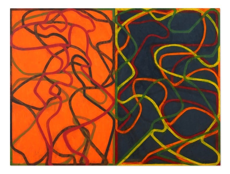 Brice Marden (b. 1938), Complements, 2004-2007. Oil on canvas, in two parts. Each canvas: 72 x 48 in (182.9 x 121.9 cm). Sold for $30,920,000 in ONE: A Global Sale of the 20th Century on 10 July 2020 at Christie's in New York. © 2020 Brice Marden / Artists Rights Society (ARS), New York.