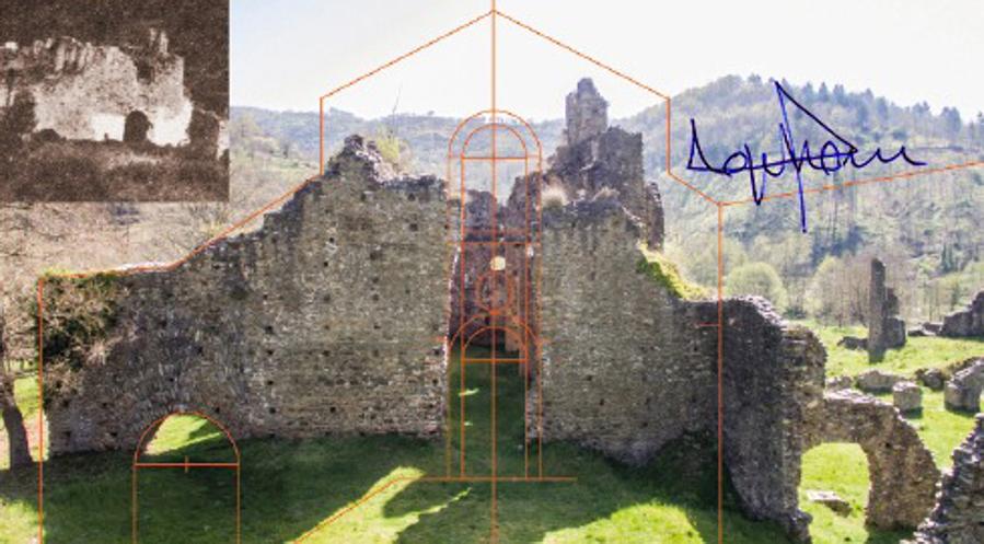 Ecco il confronto tra le rovine di oggi e come probabilmente si presentava l'abbazia di Corazzo nel XVIII secolo