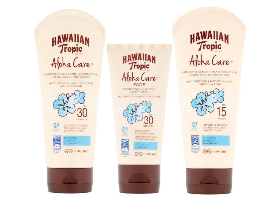 Hawaiian Tropic Aloha Care, resistente al sudore e all'acqua oltre a proteggere la pelle, è attenta all'ambiente, con formule “reef friendly”, prive di oxybenzone e ottinoxato nel rispetto dei mari
