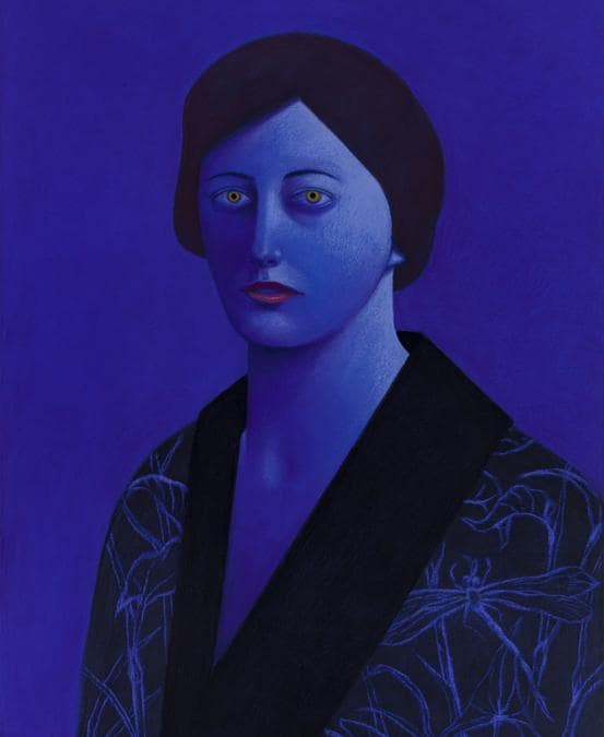 Nicolas Party, Blue Portrait, 2020, pastello su tela, ©Nicolas Party, Courtesy the artist and Hauser & Wirth, fotografia di Adam Reich, opera esposta nella mostra “Artists for New York” nella nuova sede di Hauser & Wirth a New York, 22nd Street, 2020