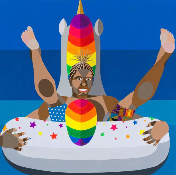 Derrick Adams, Floater 91, 2020, Courtesy of the artist and Salon 94, New York, opera esposta nella mostra “Artists for New York” nella nuova sede di Hauser & Wirth a New York, 22nd Street, 2020