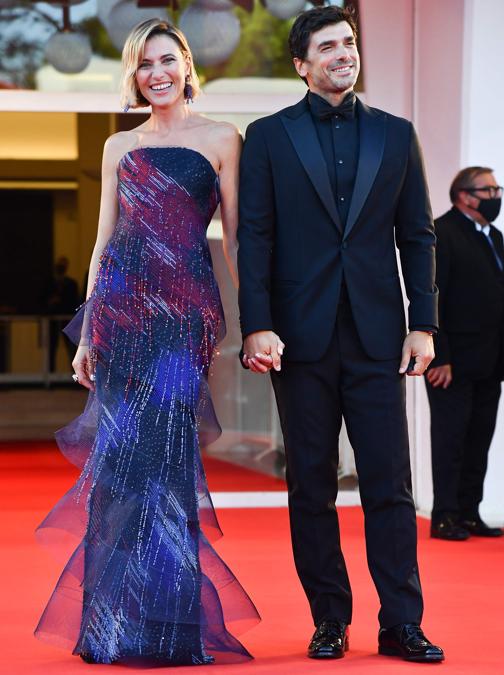 (Anna Foglietta con il marito Paolo Sopranzetti (Photo by Tiziana FABI / AFP)