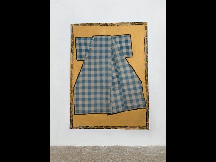 ISABELLA DUCROT - Cretonne Blue, 2016 - Cotton textile and pigments on stretched paper / tessuto in cotone e pigmenti su carta intelaiata - 208 x149 cm (81 ⅞ × 58 ⅝ inches) - Courtesy the artist and T293, Roma - Photo: Roberto Apa