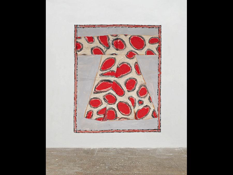 ISABELLA DUCROT - Ripetizione Rossa, 2018 - Textile, acrylic and pigments on stretched paper / tessuto, acrilico e pigmenti su carta intelaiata - 193 x 150 cm (76 × 59 inches) - Collezione Matteo Novarese, Bologna - Photo: Roberto Apa