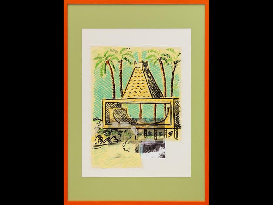 LUÍS LÁZARO MATOS - Waterfall house for a skateboarder,2019 - Digital print, tracing paper, tape and marker on paper - 103 x 73 cm, framed