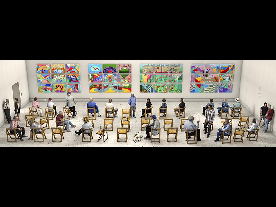 LELONG HOCKNEY - David Hockney - Pictures at an Exhibition, 2018 Dessin photographique imprimé sur papier et monté sur aluminium - Exemplaire 13/25 - 83 x 266 cm - 33005 - Courtesy of the Artist and Galerie LelongDavid Hockney