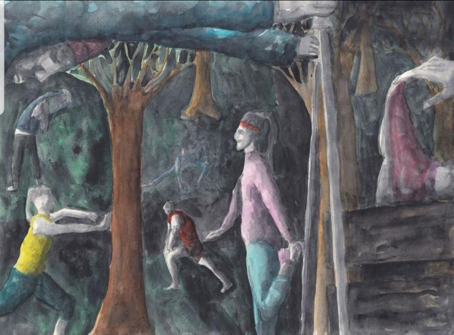 Matthias Noggler, Untitled, 2019. Gouache e matita su carta,21 x 28 cm l'opera è in vendita a 2.500 euro da Emanuel Layr, galleria viennese con sede anche a Roma. 