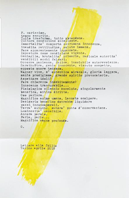 Giulia Marchi, Lettere alla Follia, F_ Torino aprile 2018, tecnica mista su carta, 28x16cm, 2018. In vendita alla galleria Labs Gallery di Bologna a 1.800 euro.