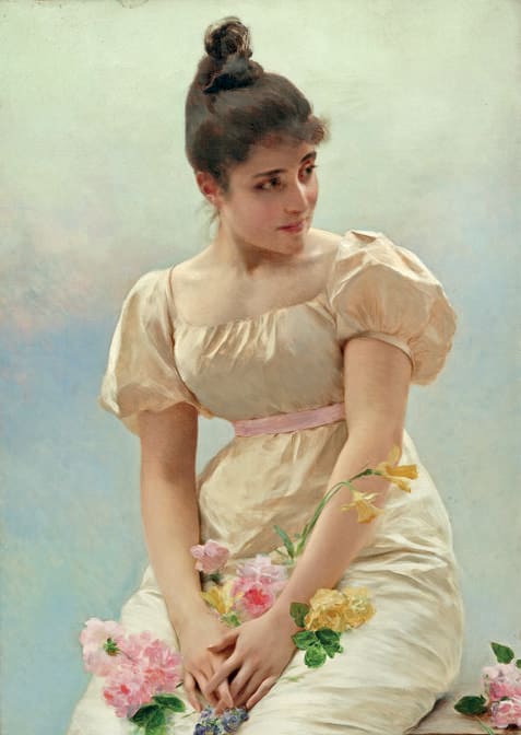 Lotto 321 Federico Andreotti 1847-1930 Fanciulla con fiori Olio su tela.  61,5 x 42 cm Firmato al recto in basso a destra.  Provenienza Collezione privata, Milano. Stima € 15.000 Courtesy Aste Bolaffi 